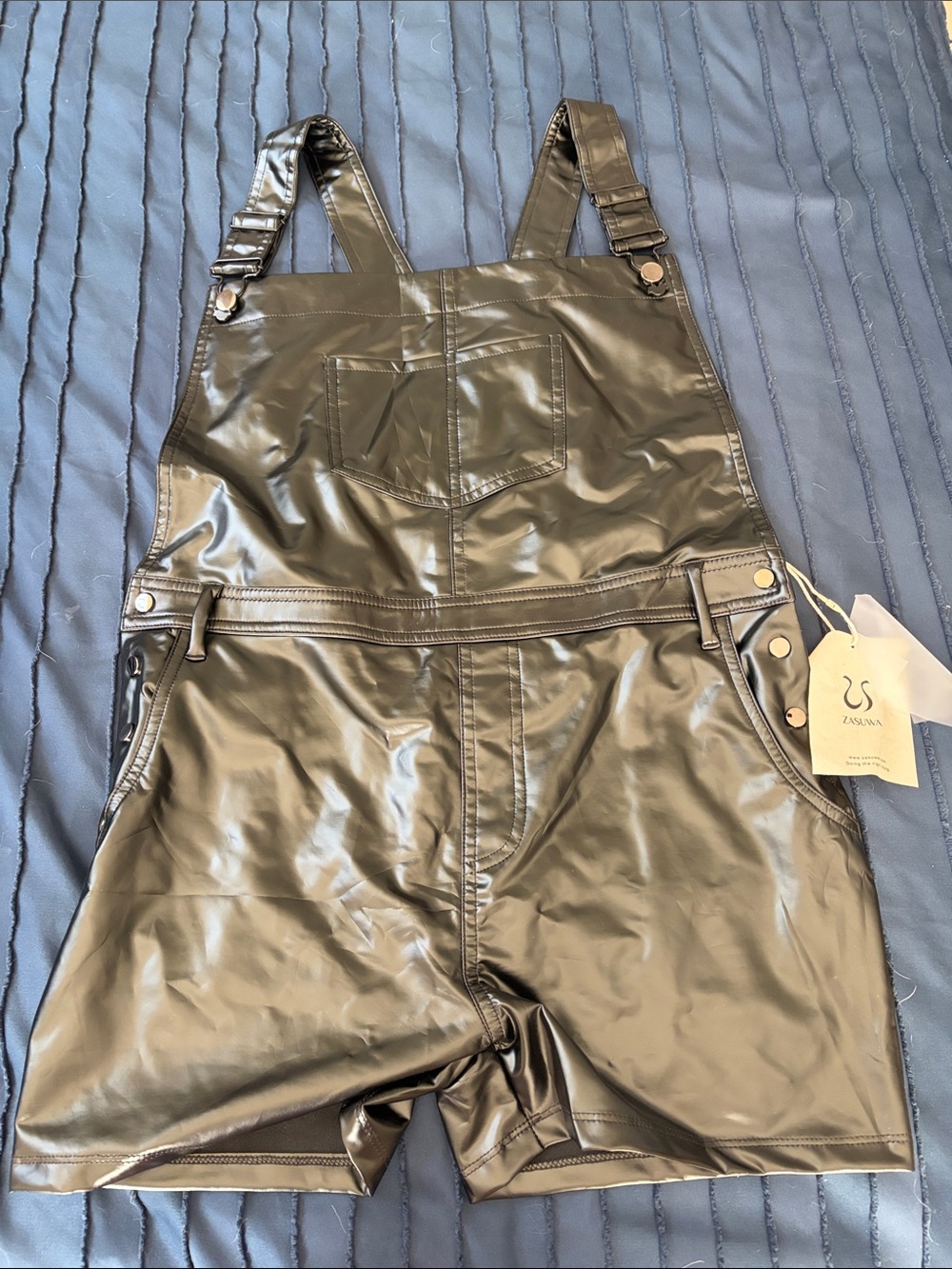 Zavana Studio Black Faux Leather Short Overalls